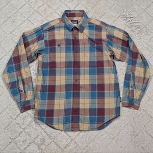Patagonia Shirt Mens S Blue Beige Plaid Pima Cotton Button Up Casual Outdoor
